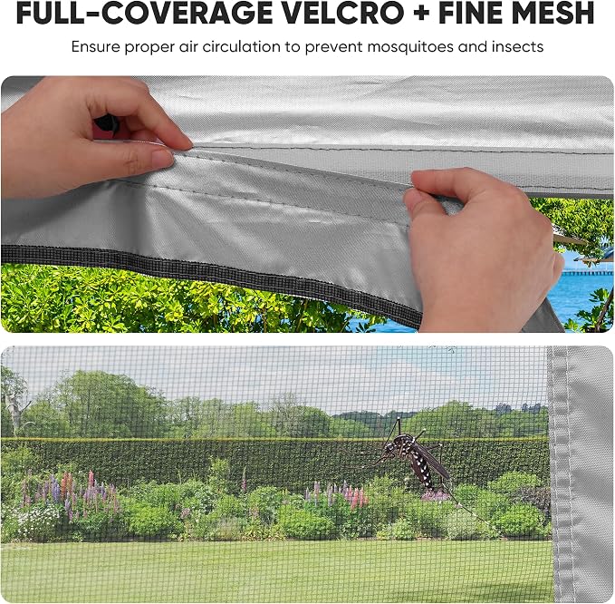GDY 10x10 Pop-up Canopy Tent with 4-Mosquito Nettings, Outdoor Screen Gazebo with 4 Sandbags, 4 Ropes & 8 Stakes, 3-Level Height Adjustment for Patio, Camping, and Backyard, Grey