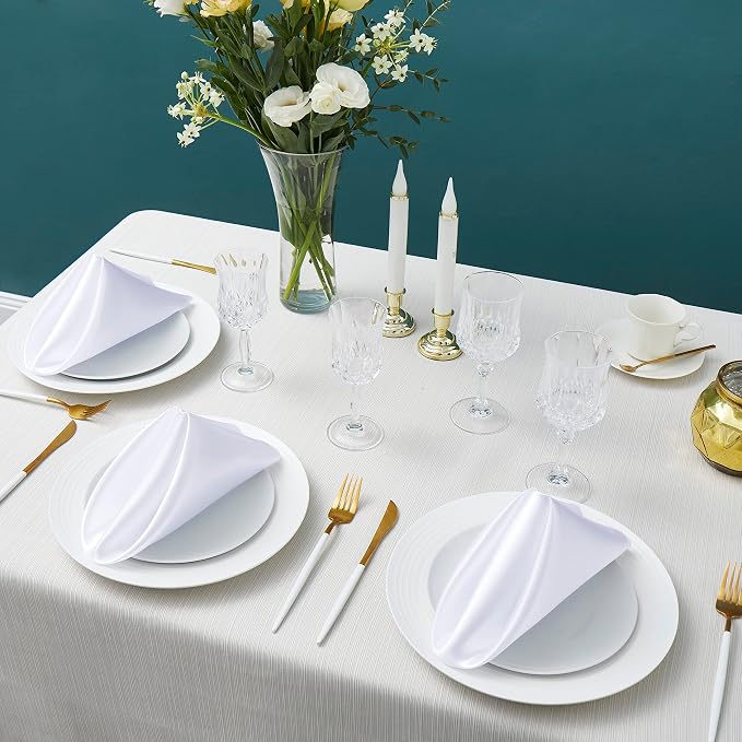 100 Pack Square Satin Dinner Napkins, 20x20 Inches Silky Soft Smooth Table Cloth Napkins for Restaurant Weddings Banquet Party Decoration, White