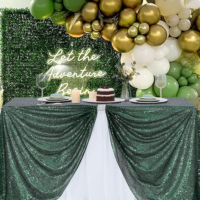 B-COOL Sequin Tablecloth Party Decoration Glitter Fabric: Sparkly Emerald Green 50x50 Inch Kitchen Linen for Square Head Centerpeices Party Decorations Christmas Decor
