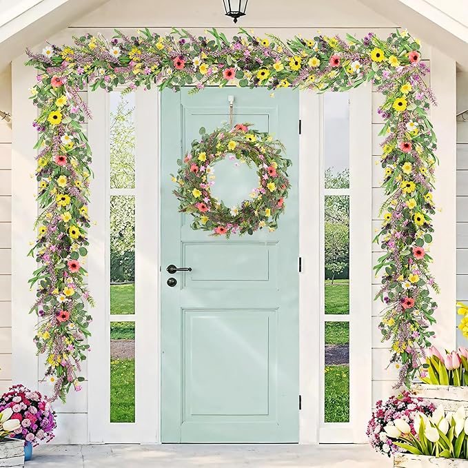 3pcs 6 ft Artificial Wildflower Garlands Wisteria Lavender Garland Daisy and Lavender Faux Floral Vine Summer Spring Floral Fake Garland All Year Round Home Decor for Indoor Outdoor Wedding Arch