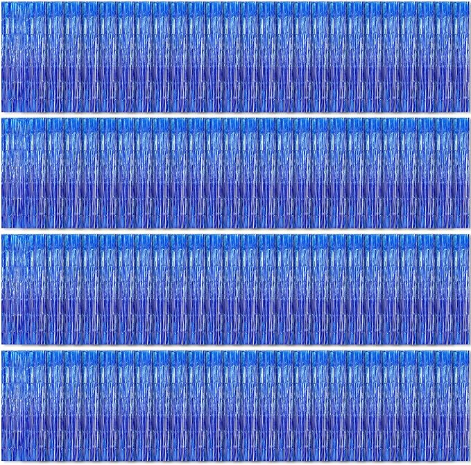 100 Pack Navy Foil Fringe Backdrop Curtains 3.2ft x 8.2ft Tinsel Foil Fringe Curtains for Birthday Party Decorations Photo Booth Backdrop for Halloween Christmas New Year Holiday Decorations