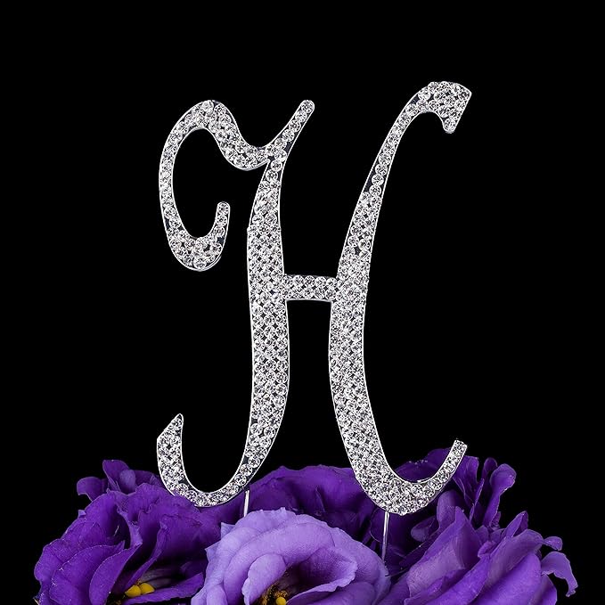 LOVENJOY Gift-Boxed 3.3" Rhinestone Letter H Cake Topper