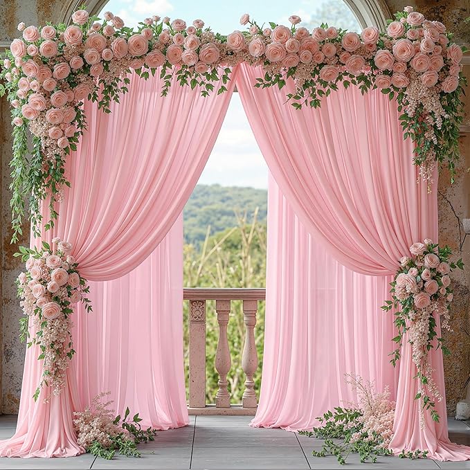 20ft x 10ft Peach Pink Backdrop Curtains, Wrinkle-Free Sheer Chiffon Fabric Photo Backdrop Drapes for Wedding Arch Party Ceremony Stage Photography Decorations