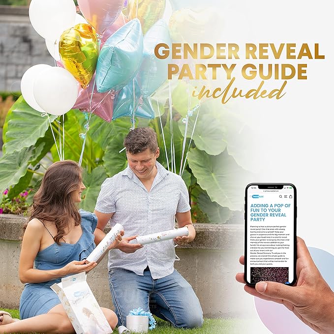 PrimePure Gender Reveal Confetti Cannon - Butterfly Confetti Popper & Biodegradable Powder Cannon - Blue, 4 Pack - Baby Boy Gender Reveal Smoke Bombs Baby Powder Blue Paper Party Poppers
