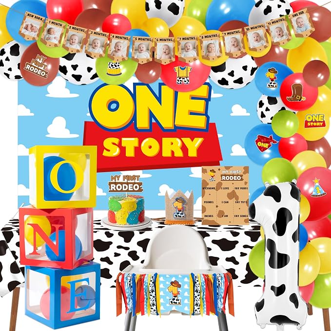 Boy Story Birthday Decorations for Baby - Its A Boy Story Baby Shower Decorations Includes Birthday Hat Cake Topper Backdrop Tablecloth Photo Banner Arch Balloon Boxes Poster