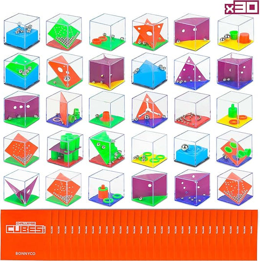 BONNYCO Brain Teaser Puzzles Cubes Kids Party Favors Pack 30. Pinata Goodie Bags Stuffers for Kids 3-5 4-8, Return Gifts for Birthday Party. Mini Puzzle Games, Classroom Prizes, Rewards Stocking