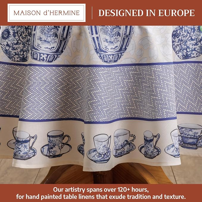 Maison d' Hermine Table Cloth Round Table 100% Cotton 63 Round Inches Tablecloth Reusable Decorative for Dining Kitchen Room Farmhouse Party Home Hotel Restaurant Spring Summer - Canton