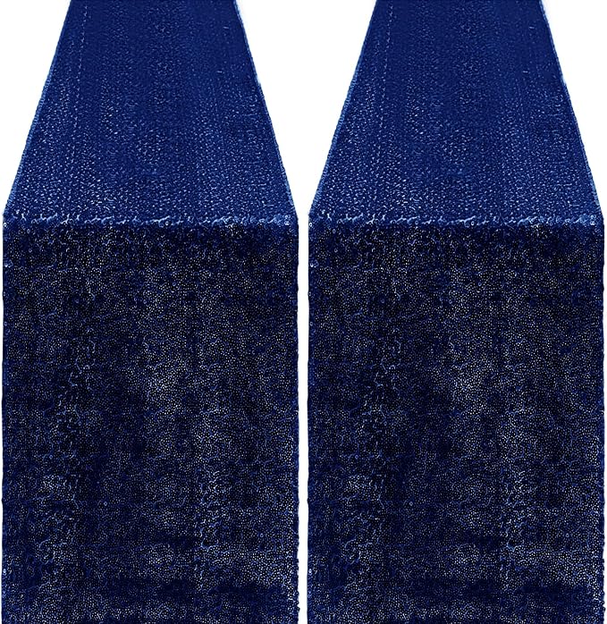 2 Packs 12 x 72 inches Sequin Table Runner, Navy Blue Glitter Table Runner for Birthday Party Supplies Wedding Engagement Baby Shower Holiday Celebration Event Decorations