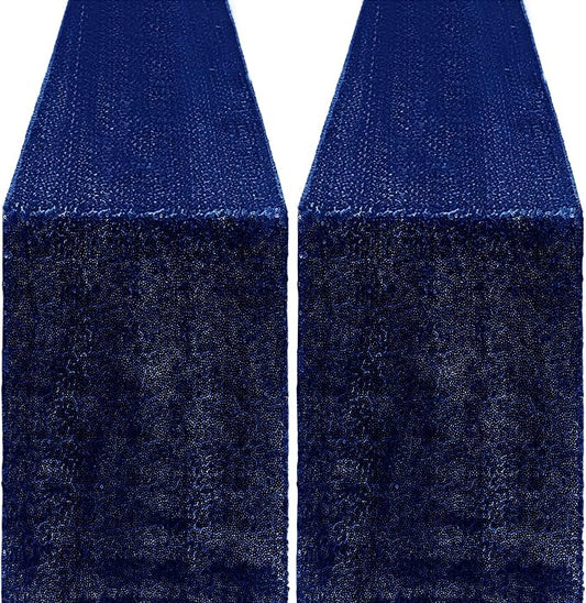 2 Packs 12 x 72 inches Sequin Table Runner, Navy Blue Glitter Table Runner for Birthday Party Supplies Wedding Engagement Baby Shower Holiday Celebration Event Decorations