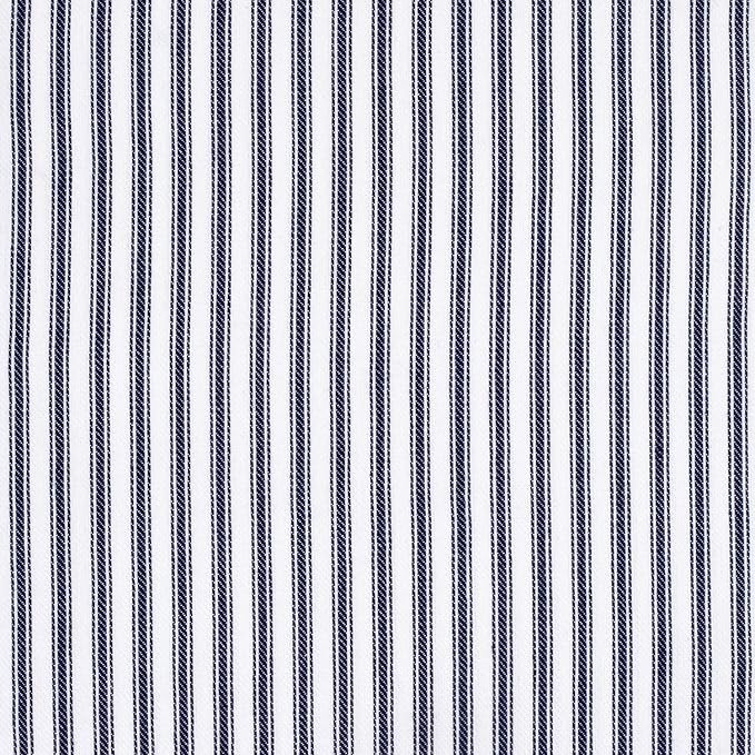 Navy Blue and White Ticking Stripe Woven Cotton Fabric Tablecloth, 60 Round
