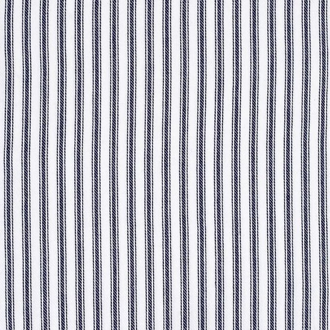 Navy Blue and White Ticking Stripe Woven Cotton Fabric Tablecloth, 60 x 120 Rectangular