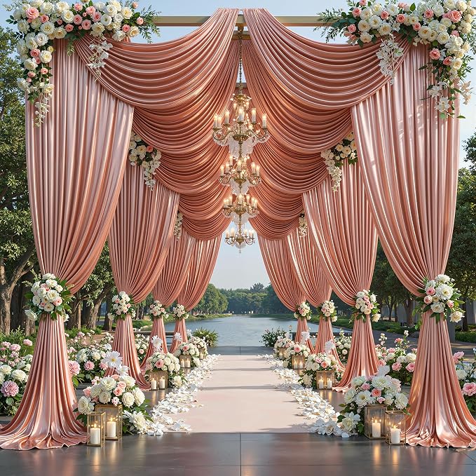 30x10ft Rose Gold Glitter Backdrop Curtain for Parties, Wrinkle Free Satin Photo Backdrop Drapes 6 Panels 5x10FT Shimmer Back Drop Cloth for Wedding Birthday Baby Shower Photography Background Decor