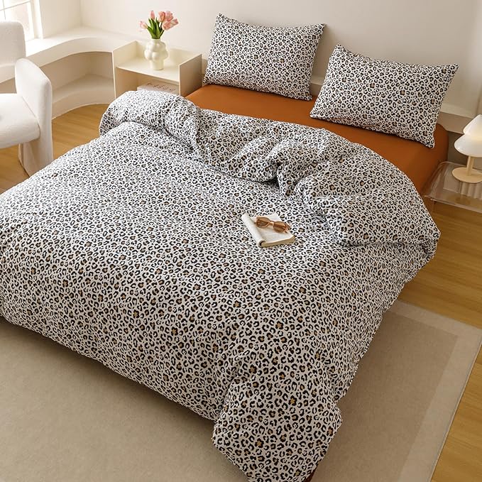 KAREVER Leopard Print Comforter King Cotton Black White Cheetah Bedding Set Animal Lepard Print Bedding Blanket King