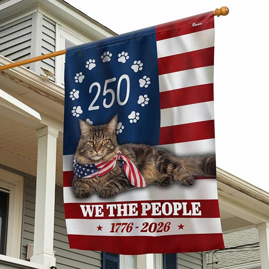 FLAGWIX American 250 Years Anniversary Cat Flag - Polyester Double-sided House Flags For Outside (29.5" x 39.5") - 4th of July Decorations for Home Yard Garden Decor Banner, Gifts For Men Women