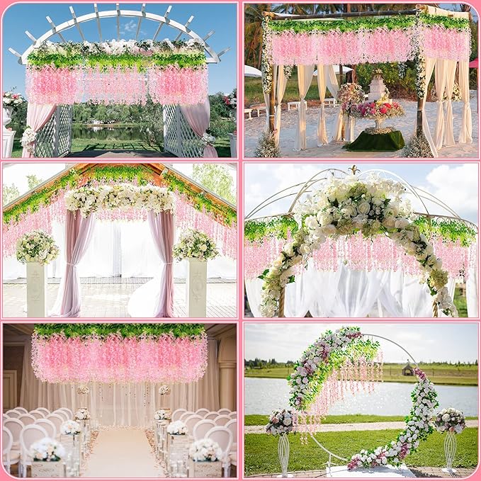 Yunsailing 108 Pack 43.2 in/ 3.6 ft Artificial Fake Wisteria Hanging Flowers Wisteria Faux Flowers Garland Silk Vine Rattan Long Hanging Flowers String for Home Outdoor Wedding Party(Petal Pink)