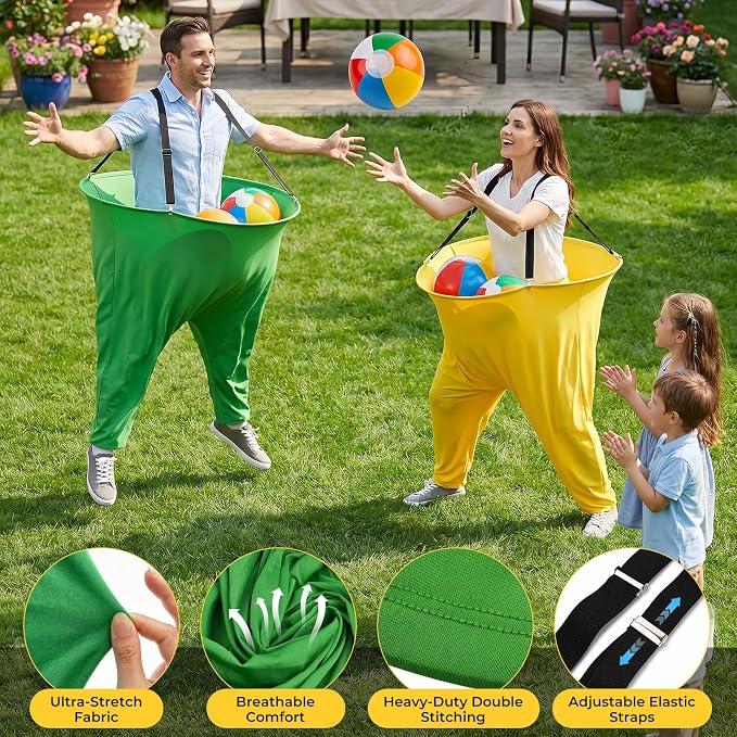 Granny Pants Yard Game Set, Giant Yard Games with 20 Bouncy Balls, 4 Suspenders, Pumps & Flags, Funny & Outdoor Games for Adults and Family, Huge Backyard Games for Lawn, Camping & Party Games