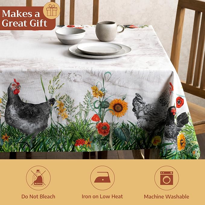 Maison d' Hermine Table Cloth Rectangle Table 100% Cotton 54 x 72 Inches Tablecloth Reusable Decorative for Dining Kitchen Room Farmhouse Party Home Hotel Restaurant Spring Summer - Basse Cour