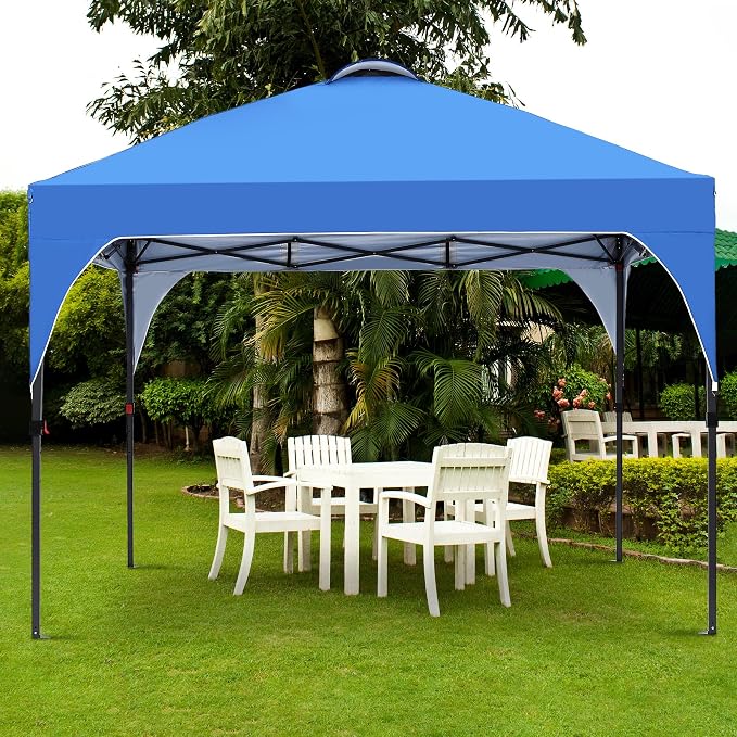 GDY 10x10 Pop Up Canopy Tent, Outdoor Gazebo with 4 Sandbags, Easy Up Canopy with 3 Adjustable Heights for Events, Parties, Camping, Blue.