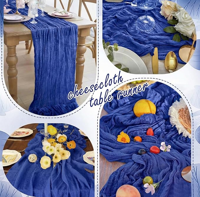 20 Packs Cheesecloth Table Runner 10FT Long Boho Gauze Fabric Table Runner Vintage Rustic Sheer Runners for Wedding Party Bridal Baby Shower Table Decorations (Royal Blue)