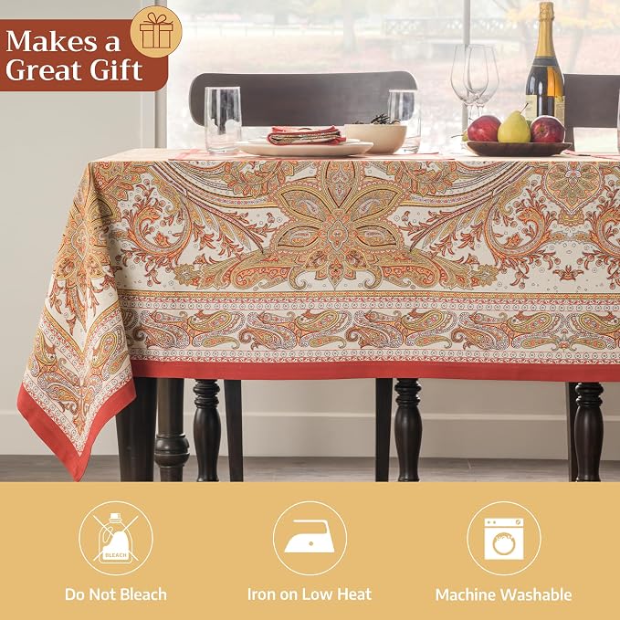 Maison d' Hermine Table Cloth Square Table 100% Cotton 60 x 60 Inches Tablecloth Reusable Decorative Everyday Use for Dining Room, Farmhouse, Home, Party, Festive & Wedding - Kashmir Paisley