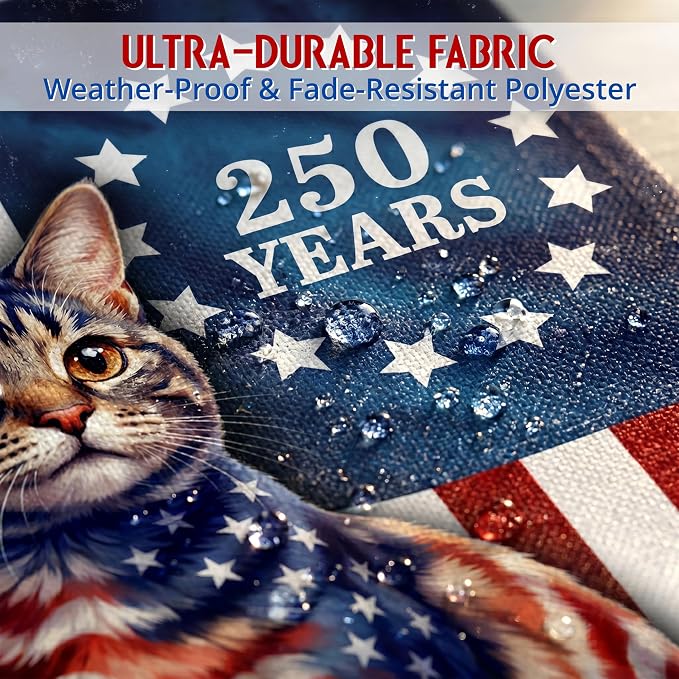 FLAGWIX American Patriotic Cat Flag - Polyester Double-sided Yard Flags For Outside House Flag (29.5" x 39.5") - 4th of July Decorations for Home Yard Garden Decor Banner, Gifts For Men Women