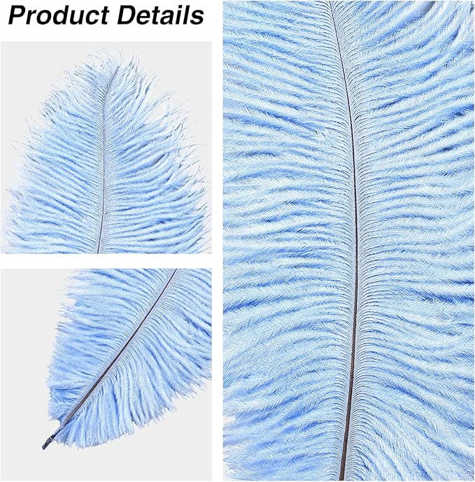 THARAHT Ostrich Feathers 90pcs Large Natural Bulk for Vase Crafts Wedding Party Centerpieces Christmas Tree Decoration Feathers,Babyblue