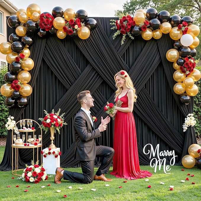 10ft x 7ft Black Backdrop Curtain for Parties Black Wrinkle Free Backdrop Drapes Panels for Birthday Party Wedding Photo Photography Polyester Fabric Background Decoration