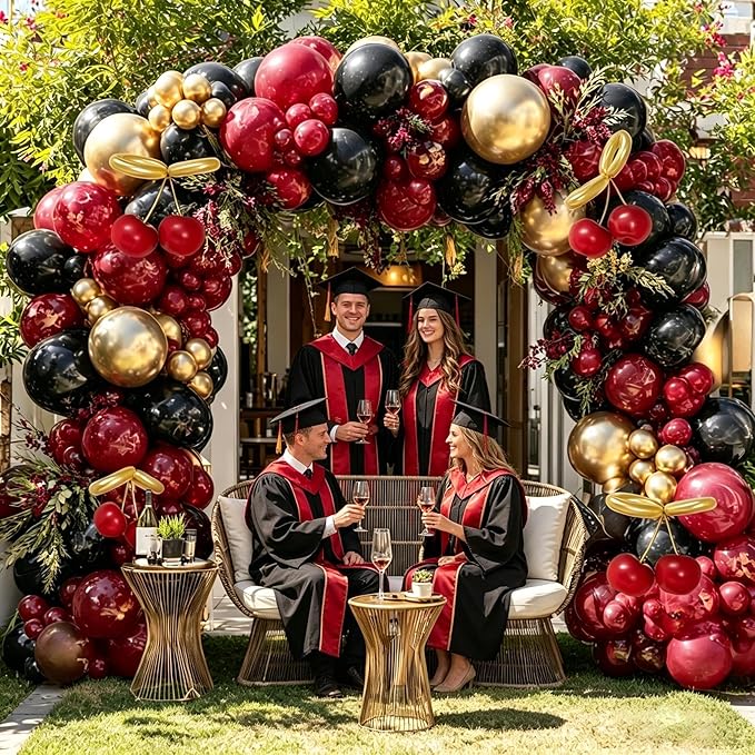 Burgundy Black Balloon Arch Double Stuffed Dark Ruby Red Gold Maroon Black Balloon Garland Kit for Birthday Wedding Bridal Shower Mothers Day Graduation Engagement Cherry Anniversary Party Decor