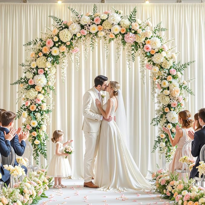 40ft x 15ft Ivory Backdrop Curtain Panels for Weddings - Wrinkle-Free Polyester Photo Drapes for Birthday Party, Photography Background, Stage Decor