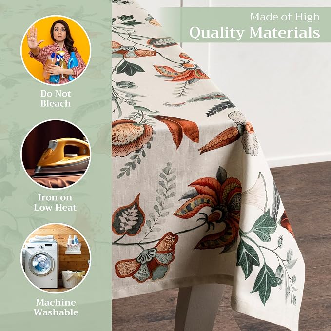 Maison d' Hermine Table Cloth Rectangle Table 100% Cotton 54 x 72 Inches Fall Tablecloth Reusable Everyday Use for Thanksgiving Christmas Decorations Dining Farmhouse Party (Dalida)