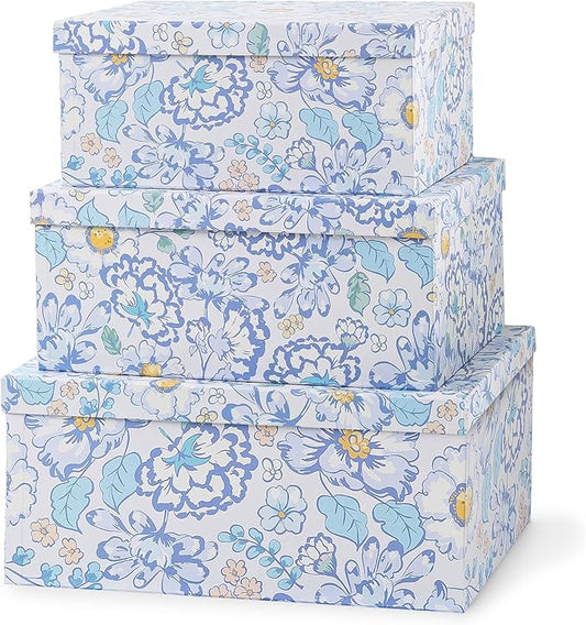 Soul & Lane Decorative Cardboard Storage Boxes For Home Décor, Sky Meadow, Set of 3: Floral Paperboard Nesting Storage With Lids, Memory Boxes For Keepsakes And Photos, Gift Set For Presents