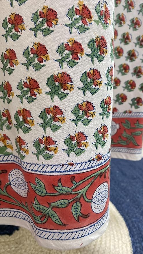 Ridhi Round Tablecloth Hand Block Print 100% Cotton Reusable Meca Orange 60 Inch Table Cover Decorative Everyday Use for Dining, Home, Party, Wedding, Farmhouse, Party Gift for Spring, Mother's Day