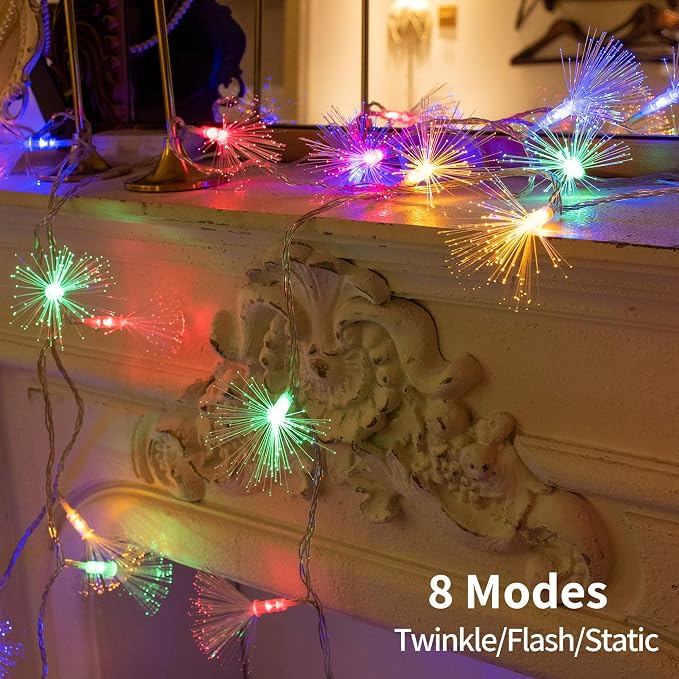 YOLIGHT 33FT 80 LED Fiber Optic Fairy String Lights Firework Light Battery Powered for Wedding, Christmas Tree, Garden, Patio, Party Decoration (Multi-Color)