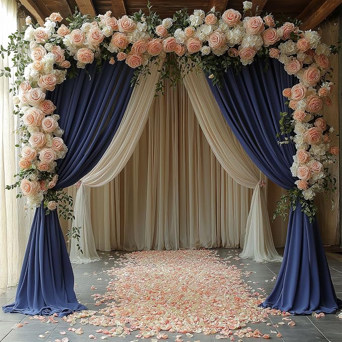 ESGOTBME 10x10ft Wrinkle Free Navy Blue Backdrop Curtain for Parties Soft Fabric Drapes Wedding Blue Curtain Backdrop for Birthday Party Decorations Background for Photography 5x10ft, 2 Panels
