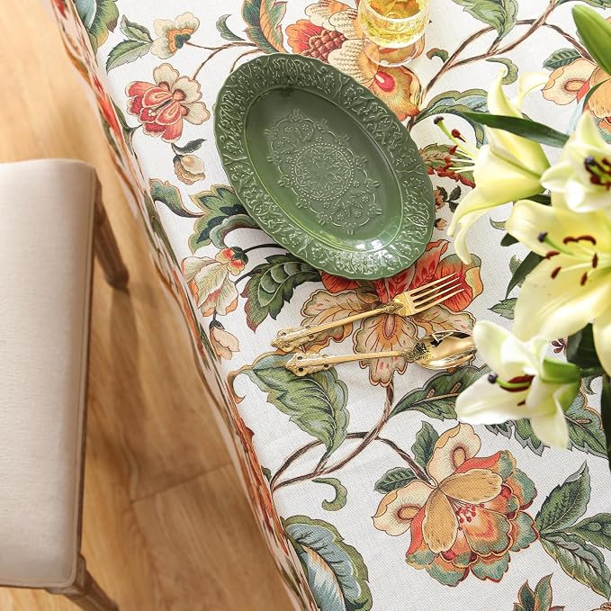 patdrea Vintage French Linen Tablecloth,Rectangular,87"x55"-Santiago A | Elegant Print Table Cloth for Rectangle Table,Colorful Floral Patterned,for Dining Room Tea Party Vender Banquet