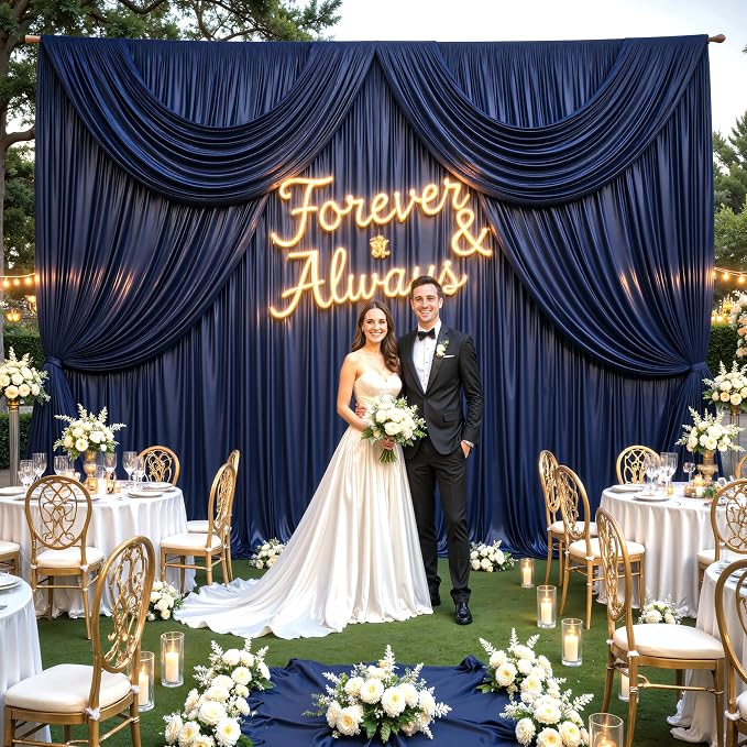 10x10 ft Navy Blue Glitter Backdrop Curtain for Parties, Wrinkle Free Glitter Photo Backdrop Drapes 2 Panels 5x10FT Shimmer Back Drop Cloth for Wedding Birthday Christmas Photography Background Decor