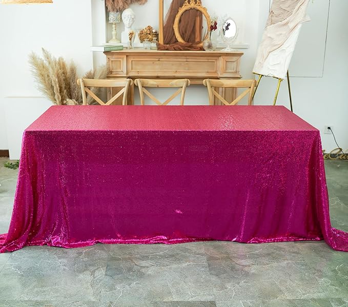 60 x 102 Inch Hot Pink Sequin Tablecloth Rectangle Sparkle Table Cover for Wedding Birthday Party Festival Ceremony Cake Dessert Table Cloth