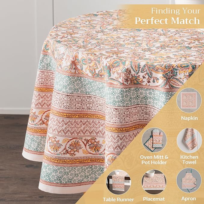 Maison d' Hermine Table Cloth Round Table 100% Cotton 69 Inches Fall Tablecloth Reusable Everyday Use for Thanksgiving Christmas Decorations Dining Farmhouse Party (Nila)