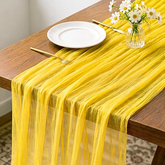 8 Pack Yellow Cheesecloth Table Runner 120 Inch 10FT Gauze Cheese Cloth for Spring Home Decor, Baby Shower, Birthday, Wedding Decoration