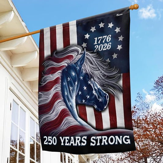 FLAGWIX American 250 Years Anniversary Patriotic Horse Flag - Polyester Double-sided Yard Flags For Outside 3x5 ft. Flag - 4th of July Decorations for Home Farm Yard Garden Decor Banner