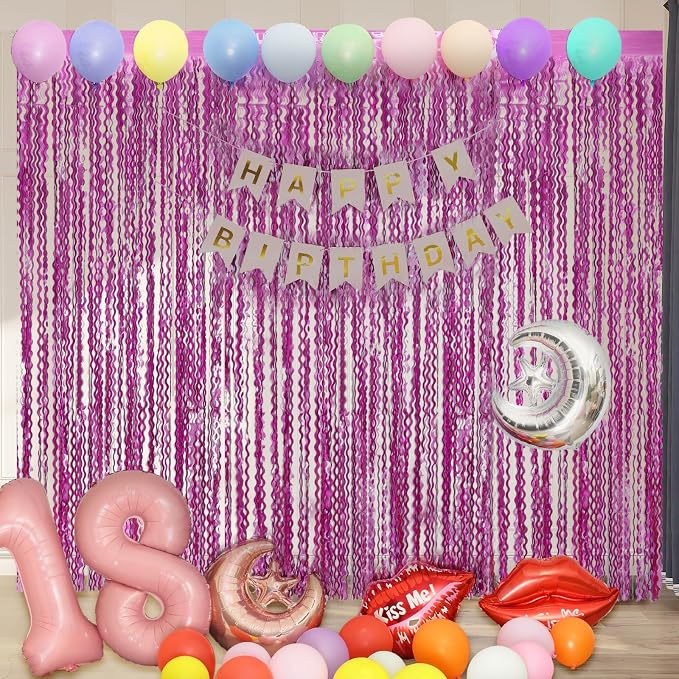 Purple Foil Curtains - 4 Pack 3.3 ft x 6.6 ft Wavy Fringe Curtain Backdrop for Party Photo Booth Props Decoration Mermaid Euphoria Themed | Purple Streamers for Mardi Gras Decorations