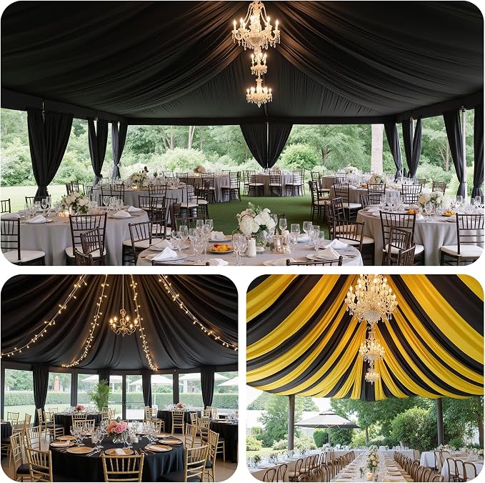 Outpain 20ftx20ft Black Backdrop Ceiling Drapes,4Panels 20ft Height Wrinkle Free Tent Draping Curtains, Fabric Drapery Ceiling Drapes for Wedding Ceremony Birthday Theme Parties with Rod Pocket