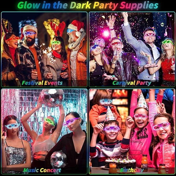 60 Pcs LED Glasses Bulk 10 Neon Colors Glow in the Dark Party Favor Supply for Light Up Glasses 3 Light Modes Glow Stick Sunglasses for Birthday Wedding Rave Party Flash Toy