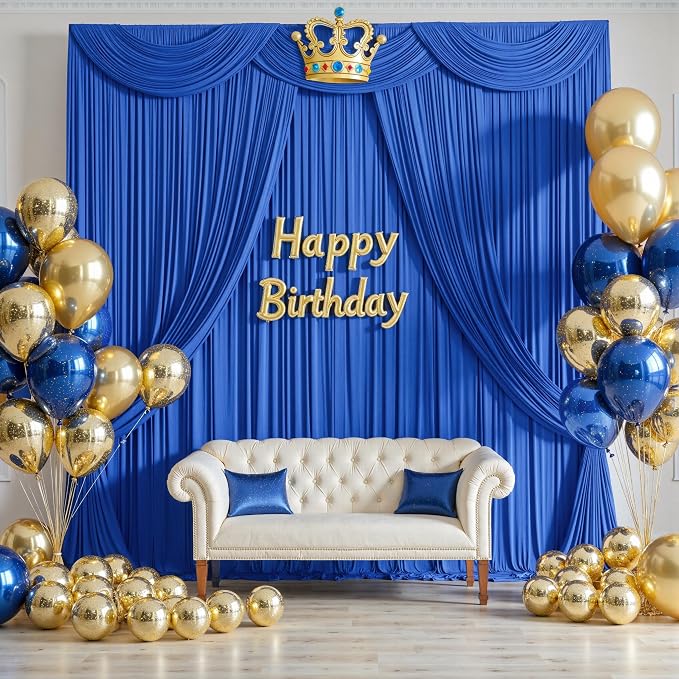 10x10 ft Wrinkle Free Royal Blue Backdrop Curtains for Parties, Silky Polyester Blue Photo Backdrop Drapes 2 Panels Back Drop Cloth for Wedding Birthday Photography Background