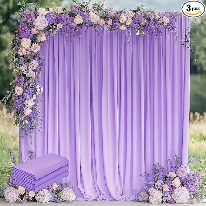 Wokceer Lavender Purple Backdrop Curtain for Wedding Parties 3 Pack 10x10FT Wedding Curtains Photo Backdrop Drapes Polyester for Photoshoot Baby Shower Birthday Party Background 6 Panels 5x10FT