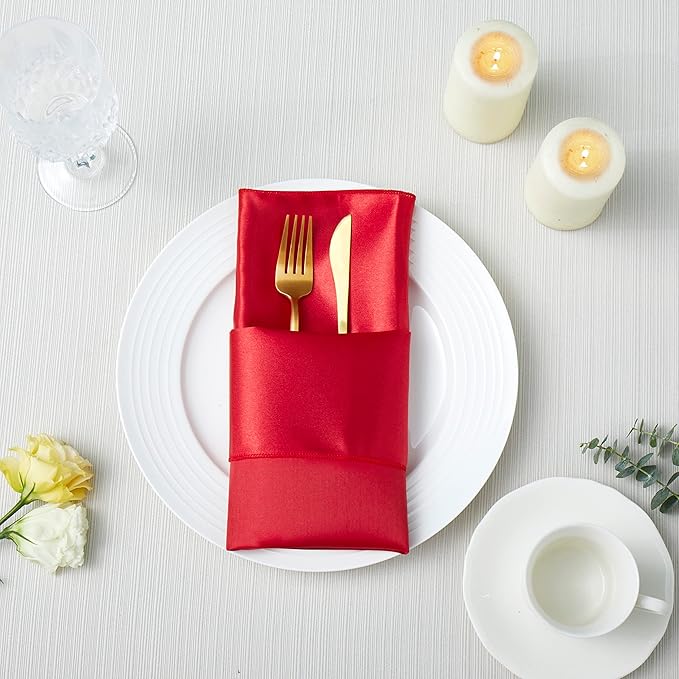 50 Pack Square Satin Dinner Napkins, 20x20 Inches Silky Soft Smooth Table Cloth Napkins for Restaurant Weddings Banquet Party Decoration, Red