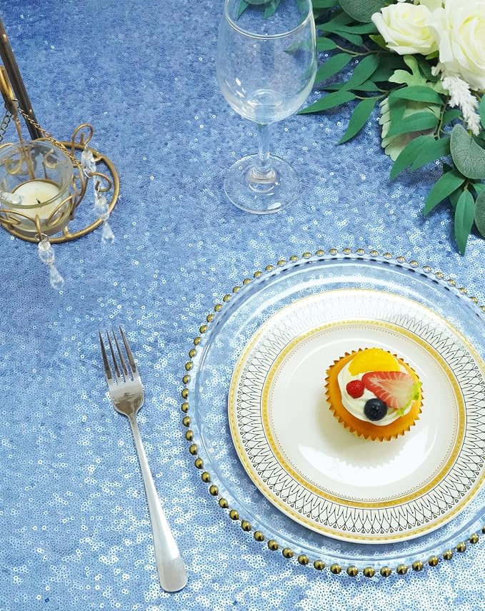 Eternal Beauty Baby Blue Tablecloth, 60x120 Inch Sequin Rectangle Table Cover for Cake Dessert Exhibition Party Birthday Events