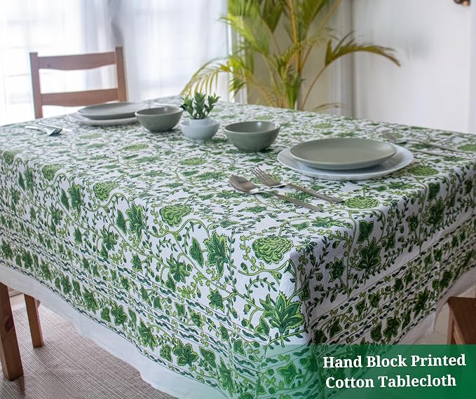 Block Print Table Cloth- 54x108 Inch Rectangle 100% Cotton Handmade Pre-Shrink, Washable for Spring, Kitchen & Dining Perfect for Patio, Indoor & Outdoor, Farmhouse