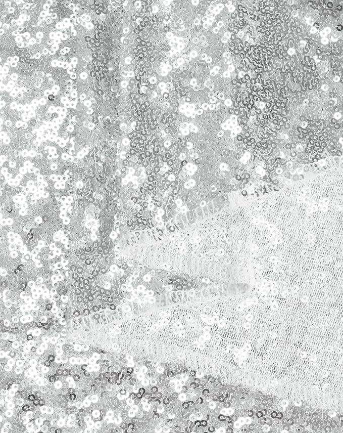 Eternal Beauty Silver Tablecloth, 90x156 Inch Sequin Rectangle Glitter Table Cover for Cake Dessert Exhibition Party Birthday Events