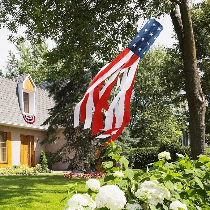 HOOSUN 4th of July Decorations,60 Inch American Windsock Heavy Duty,Wind Socks for Outside Patriotic Memorial Day Decor,American Flag USA Windsock With Embroidered Stars,Red White and Blue Wind Sock
